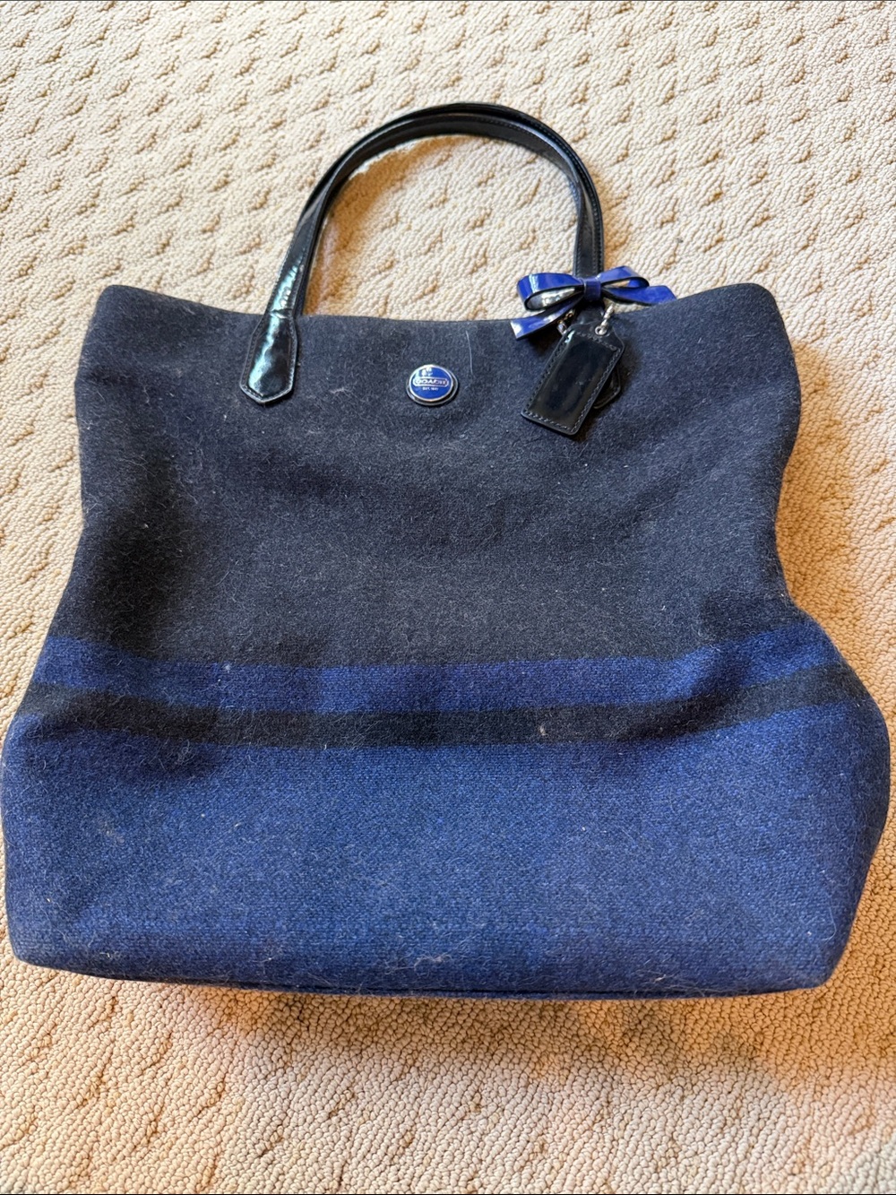 Coach Two-Tone Navy and Black Wool Tote